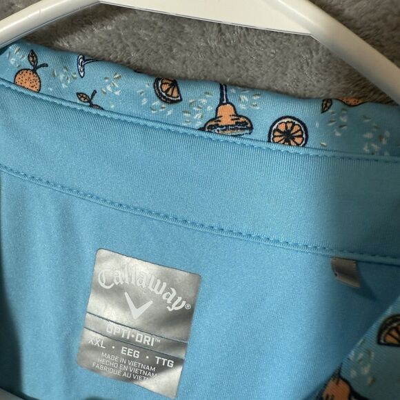 Callaway Opti-Dri Golf Polo Shirt 2XL Blue Print Athletic Stretch Orange Citrus - Picture 4 of 10